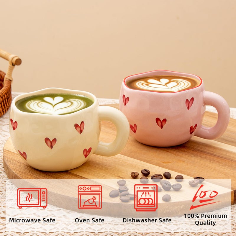 YumiPLUS 4pcs Ceramic Heart Mugs, 9.4OZ Cute Love Coffee Cup Set, Pink & Yellow, Dishwasher Safe, Valentine/Christmas Gift for Women - Image 3