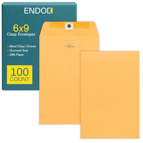EnDoc 6x9 Clasp Envelopes – 100 Pack Brown Kraft Catalog Envelopes with Clasp Closure & Gummed Seal – 28lb Heavyweight Paper Mailing Manila Envelopes for Home, Office, Business, Legal or School - Image 1