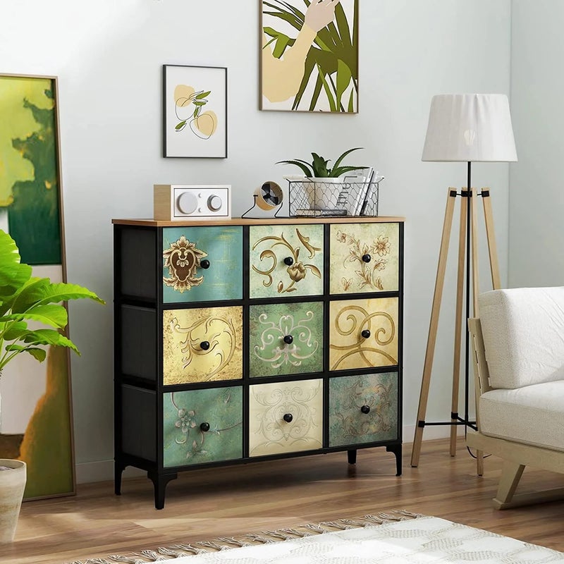 HOME ELEMENTS Fabric Chest of Floral Printed 9 Drawers for Bedroom Clothing Storage Organizer Unit Dresser Chest of Drawers Storage Organizer for Living Room Closet Hallway 100x298x89cm - Image 5