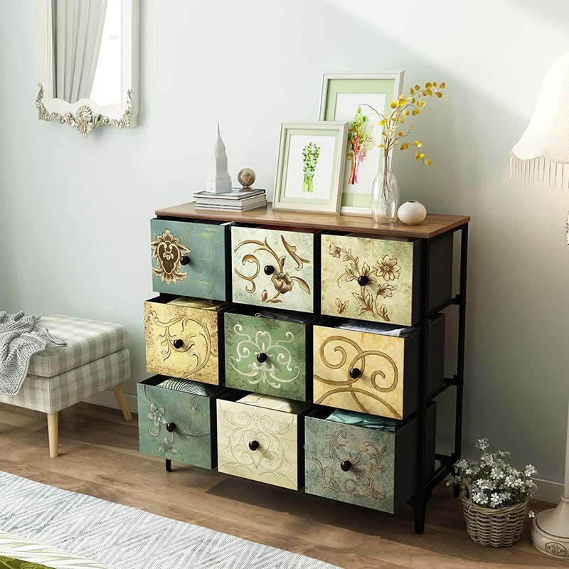 HOME ELEMENTS Fabric Chest of Floral Printed 9 Drawers for Bedroom Clothing Storage Organizer Unit Dresser Chest of Drawers Storage Organizer for Living Room Closet Hallway 100x298x89cm - Image 4