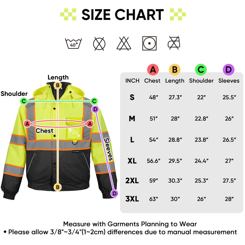 TICONN Waterproof Safety Bomber Jacket, Winter Rain Jacket Hi Vis Reflective, ANSI Class 3 Work Rain Coat (Yellow&Black, S) - Image 5