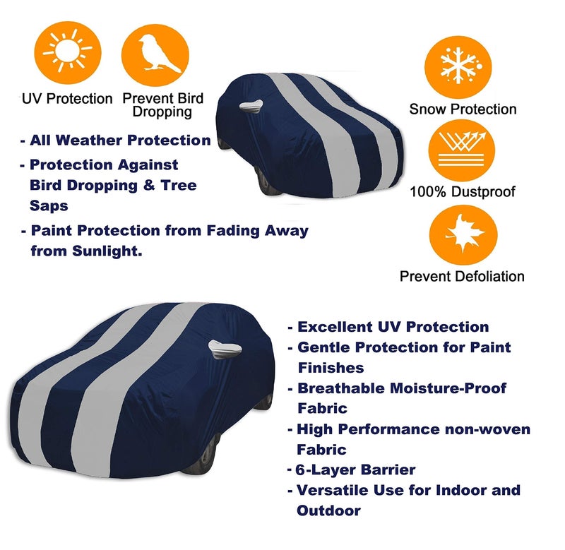 Auto Hub Car Cover Compatible with Maruti Swift (Model : 2005-2017) with Mirror Pocket, Water Resistant, Triple Stitched, Swift Car Cover- Navy-Silver - Image 2