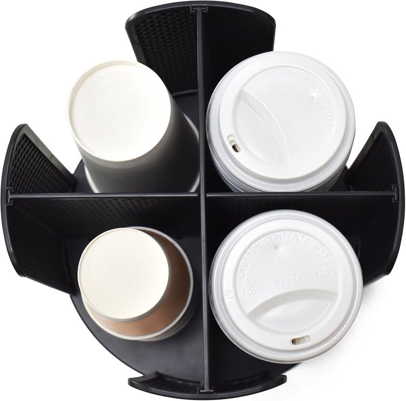 EOFJRUC Cup and Lid Organizer, 360° Rotatable Coffee Cup Holder for Disposable Plastic and Paper Cups of 5 to 16 oz, 4 Compartments Detachable Countertop Cup Dispenser Coffee Station, Black - Image 3