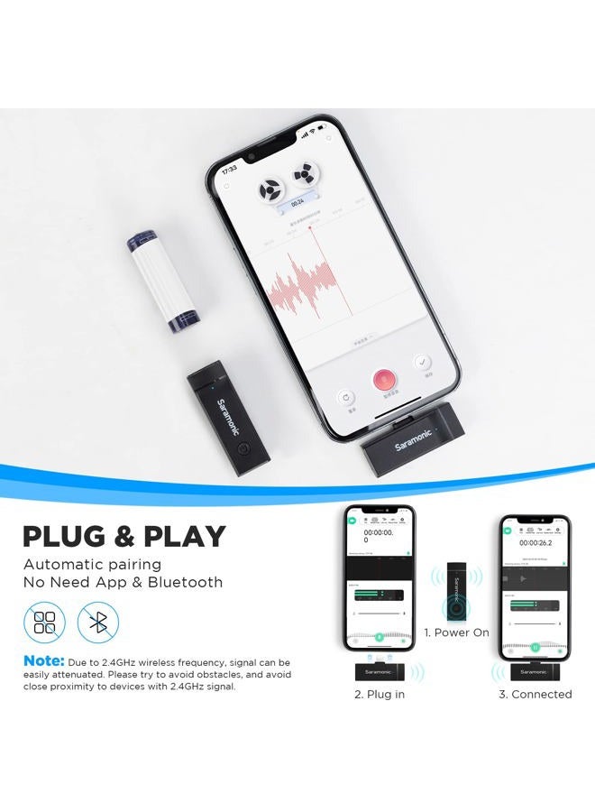 Saramonic Wireless Lavalier Microphone System For iPhone iPad 2.4Ghz Clip On Lapel Condenser Professional Mic Plug-Play For Interview Live Streaming Recording Video Vlog Youtube SR-Blink Go-D1 (TX+RX) - Image 3