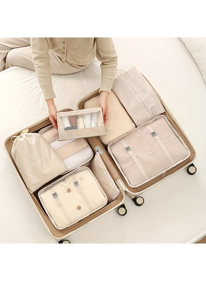 مجموعة منظم الأمتعة من 7 قطع، حقيبة تخزين سفر كبيرة السعة للملابس والسراويل والأحذية والجوارب مع حجرات منفصلة - Image 1
