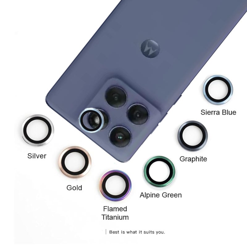 ZARALA Camera Lens Frame Glass Compatible with Motorola Moto Edge 60 Fusion 5GTempered Glass Aluminum Alloy Frame Individual Camera Lens Protector Cover (Blue) - Image 2