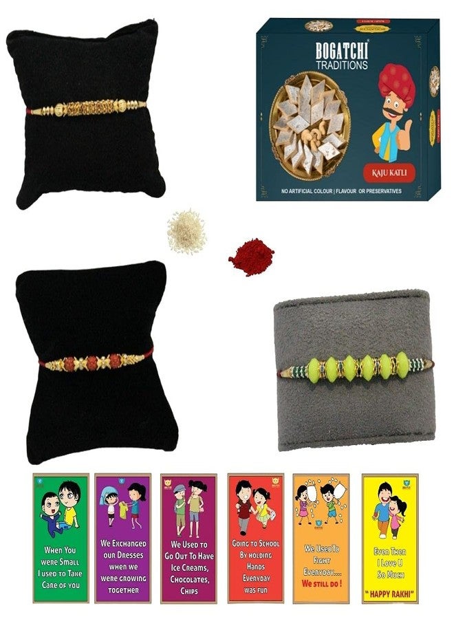 BOGATCHI Rakhi with Sweets, Rakhi for brother with sweets, Rakhi with sweets for brother, Rakhi for brother with gift sweets -Kaju Katli, 200g + Rakhi Set of 3 +Roli Chawal+ Rakhi Card |KKTRKH-3-1 - Image 1
