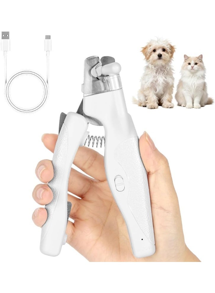 Pet Nail Clipper with LED Light for Dogs and Cats, Rechargeable Nails Claws Trimmer, Professional Grooming Tool with Nail Trapper Free Nail File, Quick-Sensor Razor Sharp Blades, White - Image 1