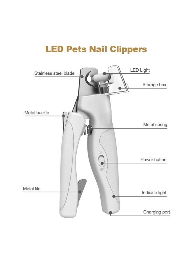 Pet Nail Clipper with LED Light for Dogs and Cats, Rechargeable Nails Claws Trimmer, Professional Grooming Tool with Nail Trapper Free Nail File, Quick-Sensor Razor Sharp Blades, White - Image 2