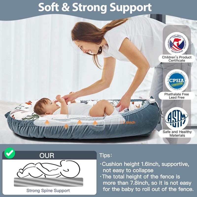 Bubbyhuts Infant Support Cushion - Breathable and Soft Organic 100% Cotton, Portable Tummy Time Mat with Removable Cover, Newborn Baby Essentials Gifts for 0-24 Months - Sea World - Image 3