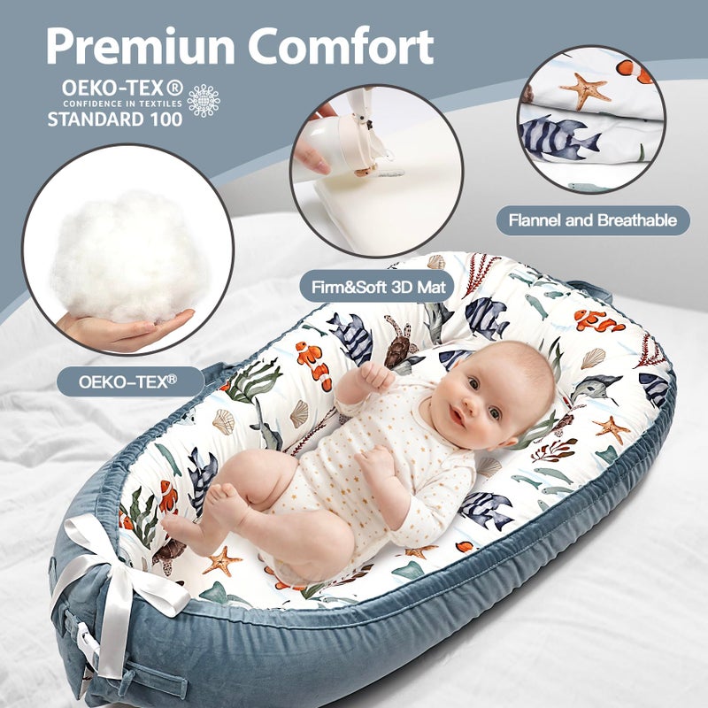 Bubbyhuts Infant Support Cushion - Breathable and Soft Organic 100% Cotton, Portable Tummy Time Mat with Removable Cover, Newborn Baby Essentials Gifts for 0-24 Months - Sea World - Image 4
