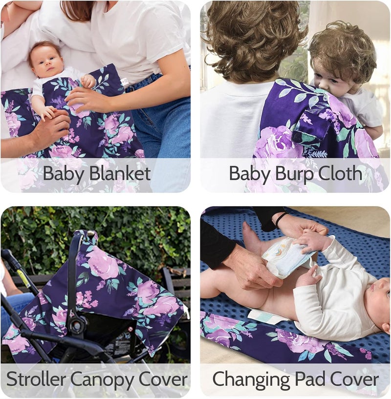 TANOFAR Car Seat Cover for Babies, Purple Flower Peekaboo Opening Minky Carseat Canopy for Newborn, Multiuse, Mom Nursing Breastfeeding Covers, Minky Blanket for Infant Toddler - Image 3