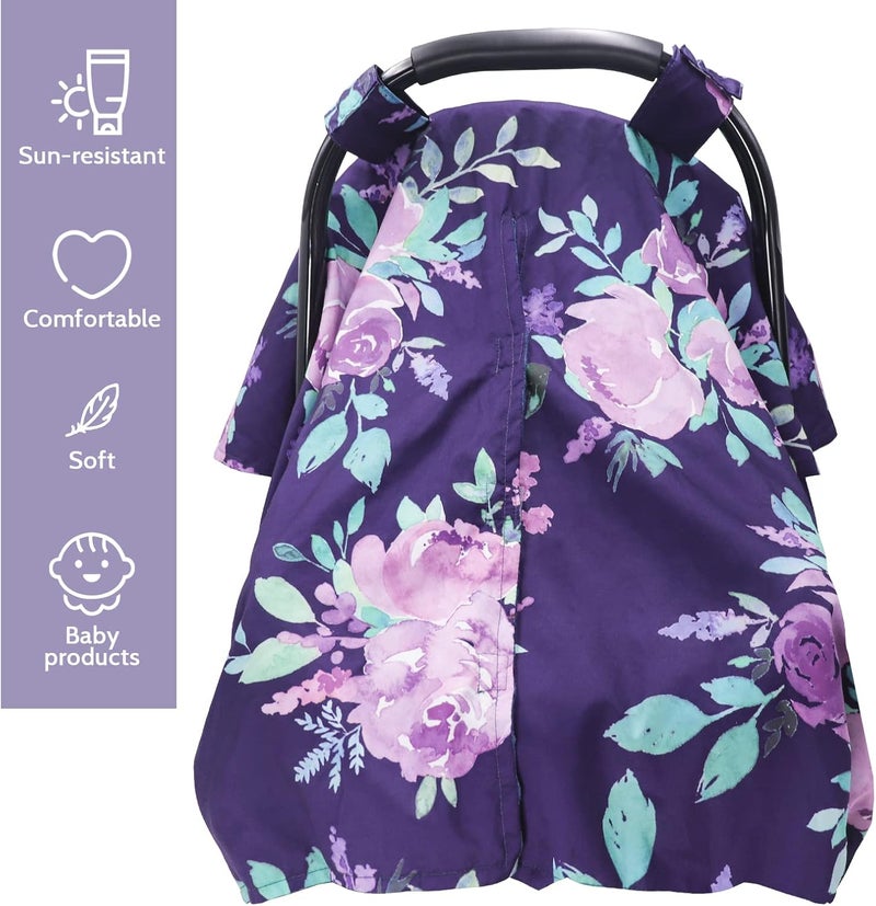TANOFAR Car Seat Cover for Babies, Purple Flower Peekaboo Opening Minky Carseat Canopy for Newborn, Multiuse, Mom Nursing Breastfeeding Covers, Minky Blanket for Infant Toddler - Image 4