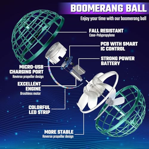 Sosuy 2026 Flying Orb Ball for Kids Magical Hover Galaxy Cosmic Boomerang Space Floating Mini Hand Rotating Drone Stocking Stuffer Xmas Toys for Boys Girls Teen Age 6 7 8 9 10 Green - Image 5