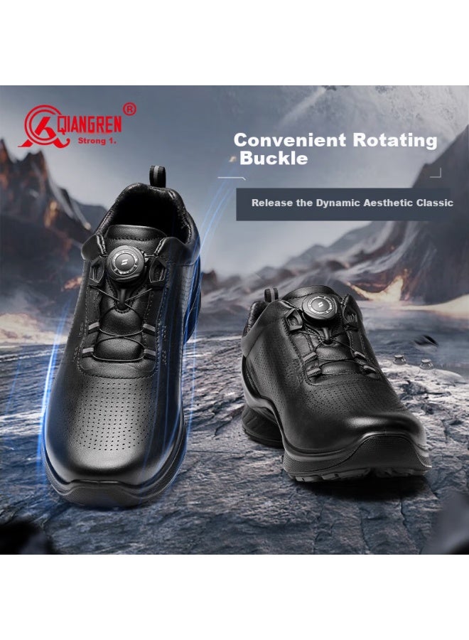 Strongman Qiangren Outdoor Sports Leisure Leather Shoes 3515 Top Layer Cowhide Fire Duty Men's Shoes Rotating Buckle Duty Shoes Black Size 42 - Image 1