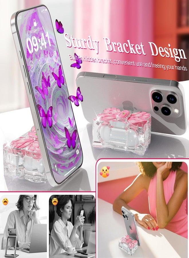 R-fun for AirPods Pro 2 Case Butterfly Artistry - Auto Pop-Up Lid & Kickstand Function, Military-Grade 360° Protection with Beautiful Bracelet & Cleaning Kit for AirPods Pro 2 Gen，Pink - Image 3
