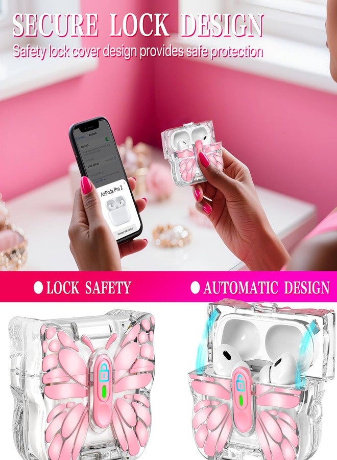 R-fun for AirPods Pro 2 Case Butterfly Artistry - Auto Pop-Up Lid & Kickstand Function, Military-Grade 360° Protection with Beautiful Bracelet & Cleaning Kit for AirPods Pro 2 Gen，Pink - Image 2