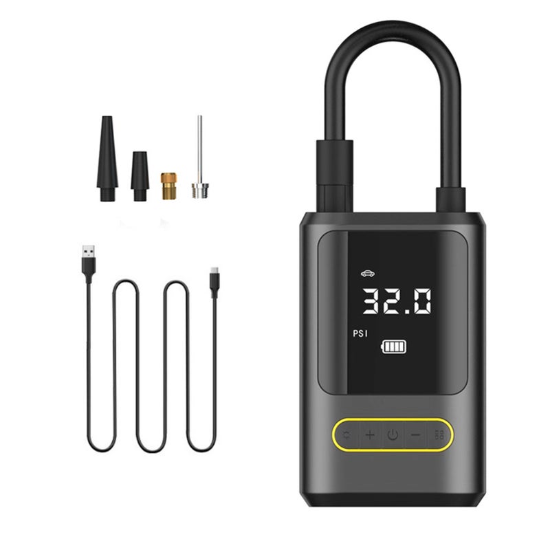 ضاغط هواء لاسلكي محمول قابل لإعادة الشحن عبر USB، نفخ أجرة السيارات، بنك طاقة، مضخة هواء 150 باوند بإنارة رقمية وضوء LED لسيارات، دراجات نارية، دراجات كهربائية وألعاب كرة - Image 1