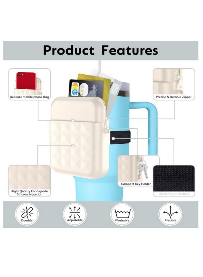 1 قطعة من حقيبة زجاجة مياه لـ Stanley Quencher Adventure 40 أونصة و لـ Stanley IceFlow 20 أونصة 30 أونصة كأس رياضي ملحقات زجاجة مياه حقيبة بسحاب للبطاقات والمفاتيح بلون بيج. - Image 2