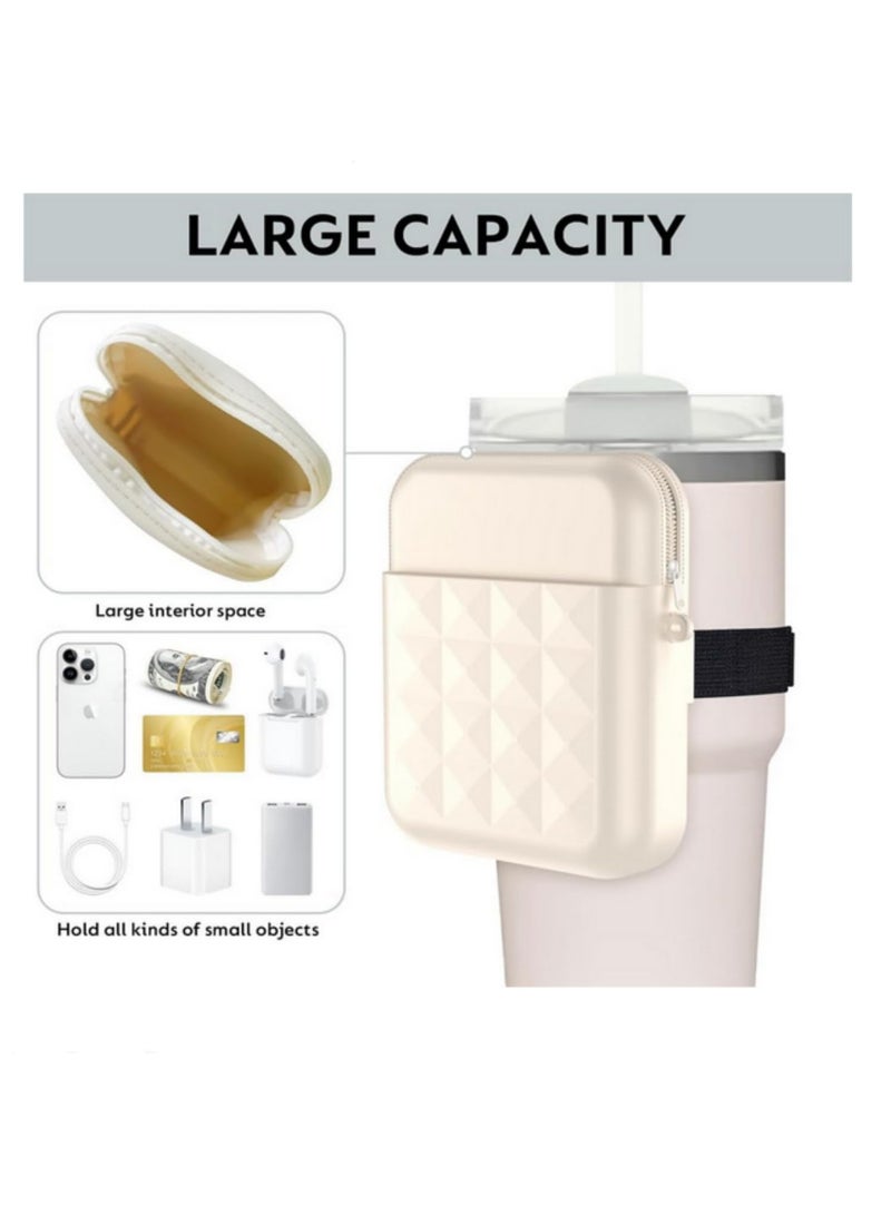 1 قطعة من حقيبة زجاجة مياه لـ Stanley Quencher Adventure 40 أونصة و لـ Stanley IceFlow 20 أونصة 30 أونصة كأس رياضي ملحقات زجاجة مياه حقيبة بسحاب للبطاقات والمفاتيح بلون بيج. - Image 4