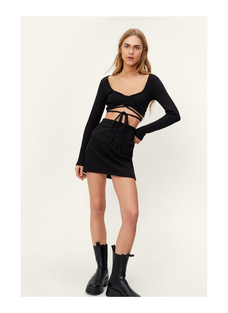NASTY GAL - Jersey Tie Front Top And Skirt Set - Image 1