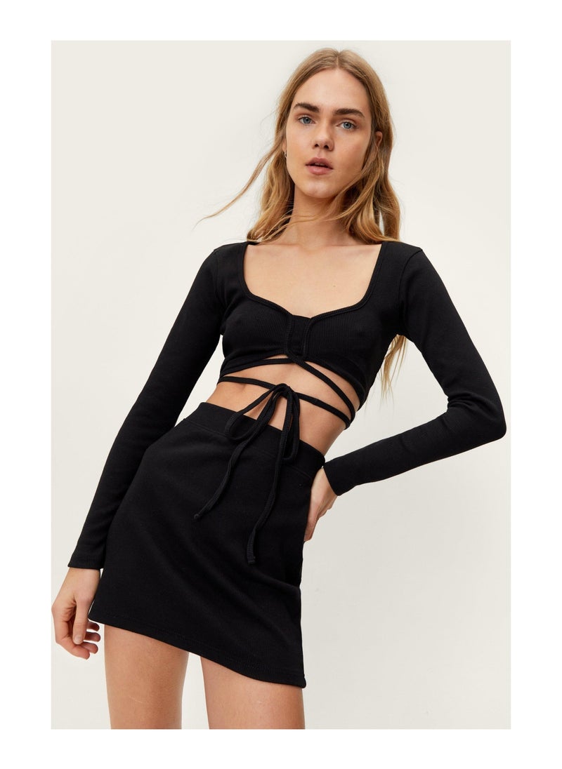NASTY GAL - Jersey Tie Front Top And Skirt Set - Image 1