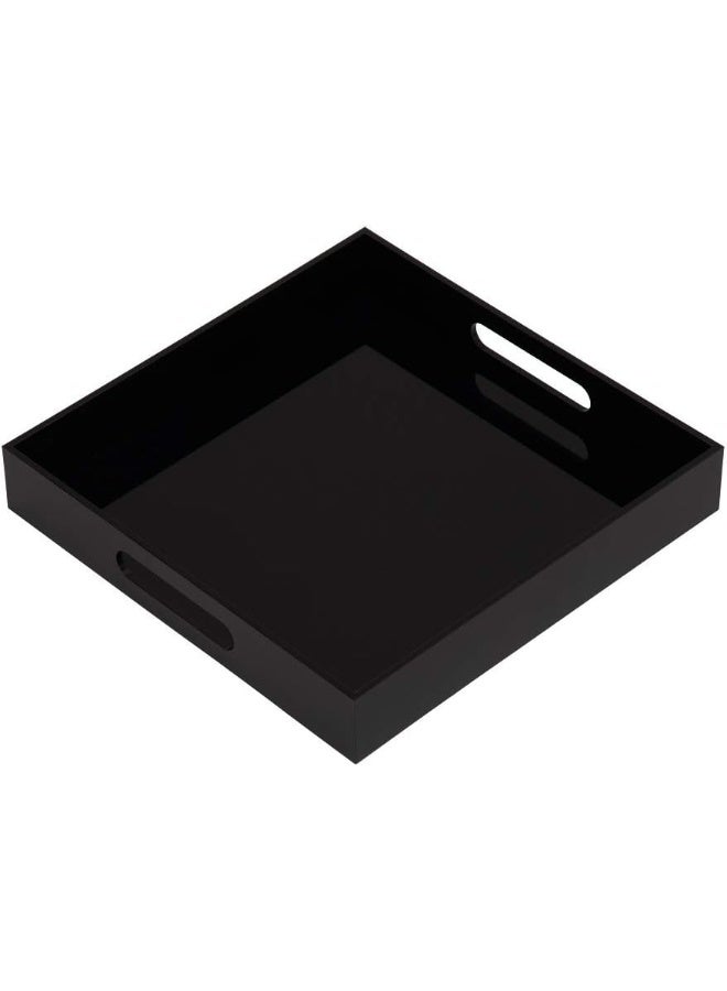 TPGP Glossy Black Sturdy Acrylic Serving Tray with Handles-12x12Inch-Serving Coffee,Appetizer,Breakfast,Butler-Kitchen Countertop Tray-Makeup Drawer Organizer-Vanity Table Tray-Ottoman Tray-Decorative Tray - Image 1