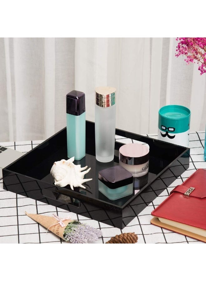 TPGP Glossy Black Sturdy Acrylic Serving Tray with Handles-12x12Inch-Serving Coffee,Appetizer,Breakfast,Butler-Kitchen Countertop Tray-Makeup Drawer Organizer-Vanity Table Tray-Ottoman Tray-Decorative Tray - Image 2