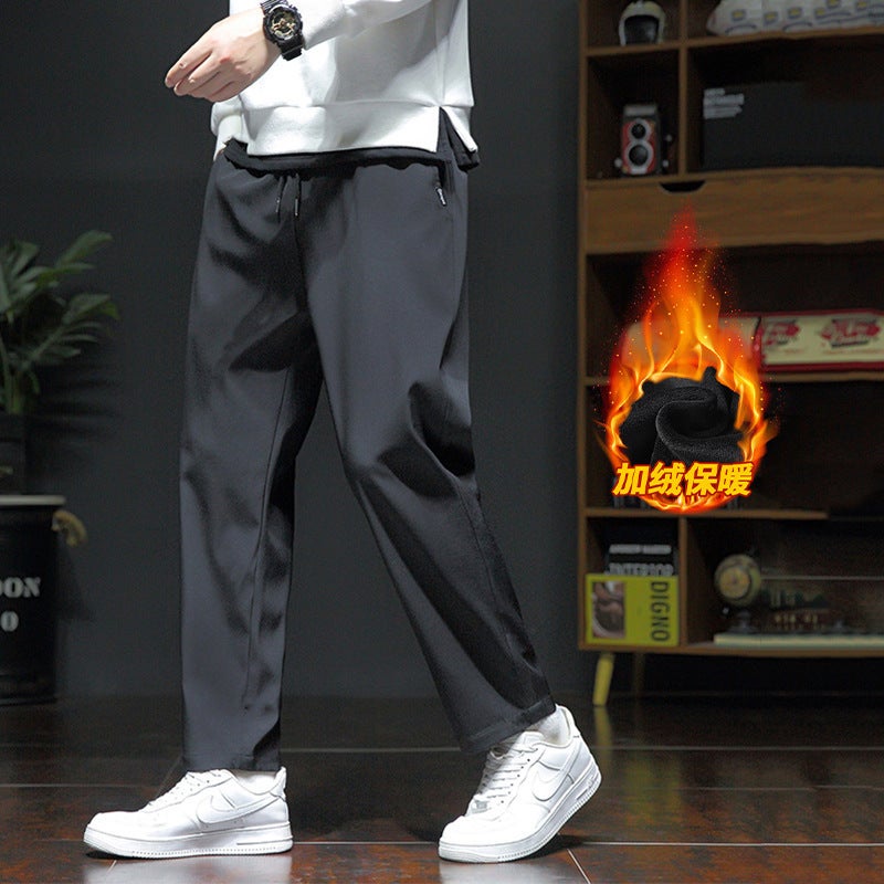 Men'S Pants Winter New Fleece-Lined Loose All-Match Comfortable Youth Fleece-Lined Sports Pants Boys Casual Pants - Image 1