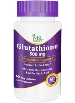 NBL Natural Glutathione 500mg - 60 Capsules, Reduced Form GSH Supplement - Enhanced with Milk Thistle Extract and Alpha Lipoic Acid  - Image 1