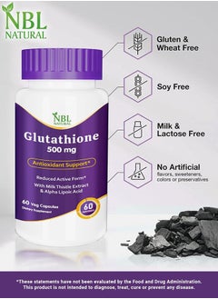 NBL Natural Glutathione 500mg - 60 Capsules, Reduced Form GSH Supplement - Enhanced with Milk Thistle Extract and Alpha Lipoic Acid  - Image 4