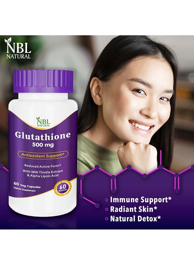 NBL Natural - Glutathione 500mg - 60 Capsules, Reduced Form GSH Supplement - Enhanced with Milk Thistle Extract and Alpha Lipoic Acid - Image 1