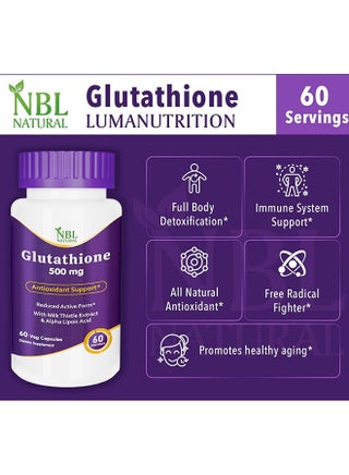 Glutathione 500mg - 60 Capsules, Reduced Form GSH Supplement - Enhanced with Milk Thistle Extract and Alpha Lipoic Acid - view 5