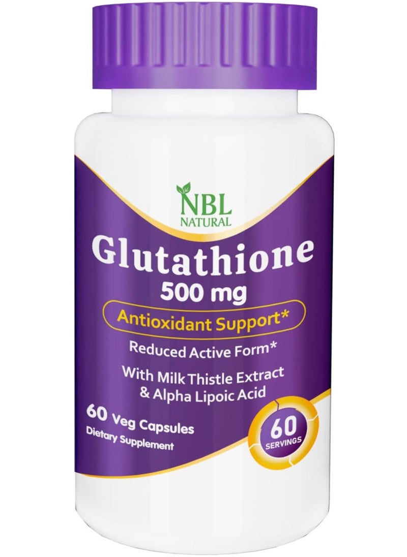 NBL Natural - Glutathione 500mg - 60 Capsules, Reduced Form GSH Supplement - Enhanced with Milk Thistle Extract and Alpha Lipoic Acid - Image 1