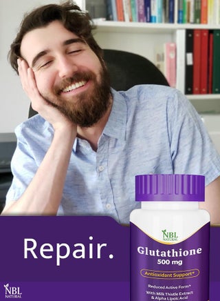 NBL Natural Glutathione 500mg - 60 Capsules, Reduced Form GSH Supplement - Enhanced with Milk Thistle Extract and Alpha Lipoic Acid | Best Price Qatar
