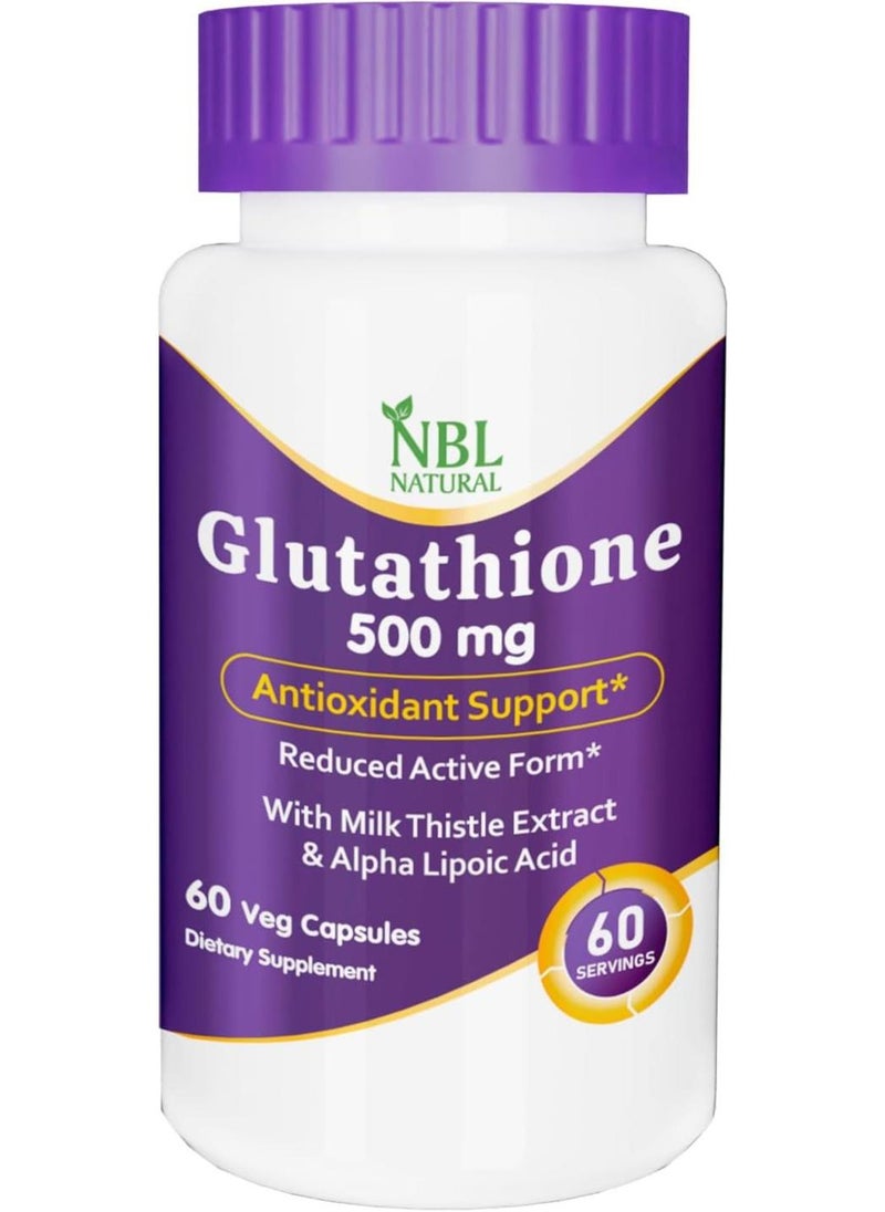 NBL Natural Glutathione 500mg - 60 Capsules, Reduced Form GSH Supplement - Enhanced with Milk Thistle Extract and Alpha Lipoic Acid - Image 1