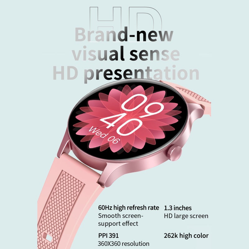 ساعة ذكية: ساعة يد وردية مقاومة للماء بشاشة 1.3 بوصة بدقة 360*360 - مراقص صحي ب 20 نمطًا رياضيًا لمحبي الرياضة والمستخدمين المهتمين بالصحة - Image 3