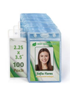 Vertical No Zipper Id Name Badge Holder With Soft Edge (Clear 2.25X3.5 Inch Bulk 100 Pack) Quick Loading Plastic Card Pouch Nametag Sleeves