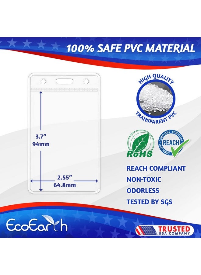 EcoEarth - Vertical No Zipper Id Name Badge Holder With Soft Edge (Clear 2.25X3.5 Inch Bulk 100 Pack) Quick Loading Plastic Card Pouch Nametag Sleeves - Image 1