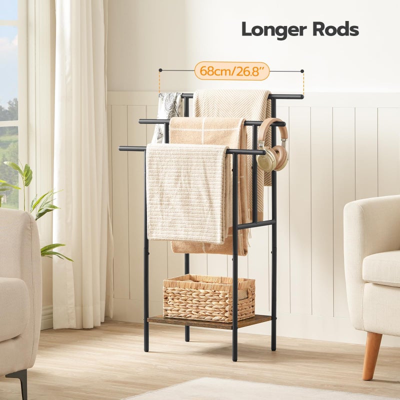 HOOBRO 39.4" Tall Freestanding Towel Rack for Bathroom, 3 Tier Stepped Blanket Rack with Shelf, Oversized Bath Towels Drying and Display Rack, Black and Rustic Brown BF50LB01 - Image 2