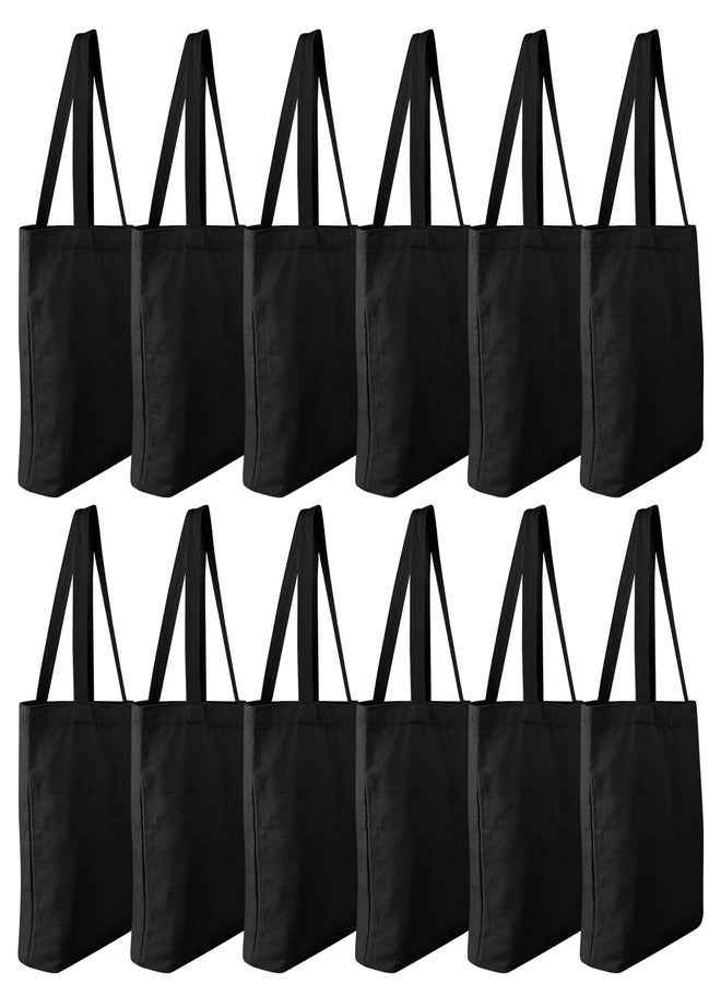 Faylapa 5 Pack Canvas Tote Bags,Heavy Duty Reusable Grocery Shopping Bag 12.2"x14.2" Blank Cotton Bags for Decorating Christmas Crafts DIY, Painting(Black) - Image 1