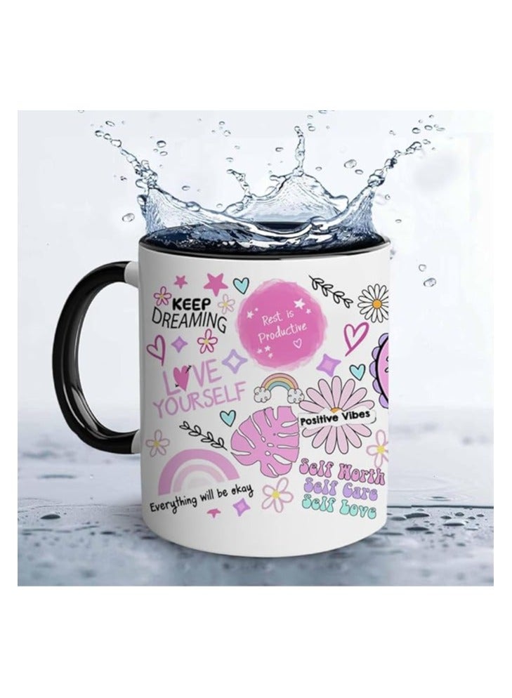 PRINTSHOP4ME Self-Care Coffee Mug For Women - Start Your Day With Inspiration - 11 Oz Motivational Mug With Daily Affirmations - Novelty Gift For Mental Health Awareness (Black Handle) - Image 2