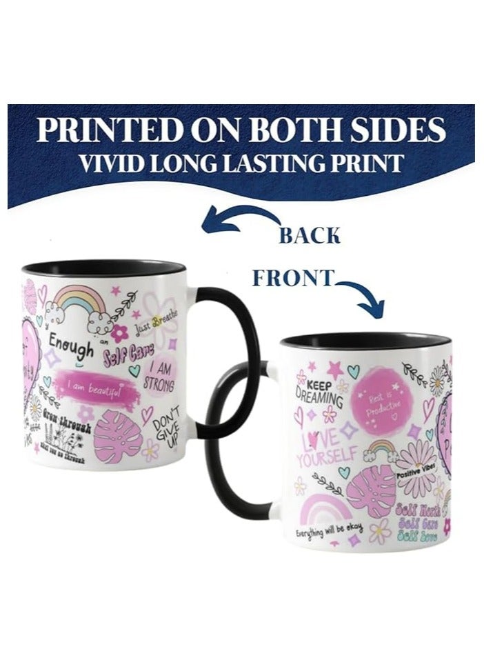 PRINTSHOP4ME Self-Care Coffee Mug For Women - Start Your Day With Inspiration - 11 Oz Motivational Mug With Daily Affirmations - Novelty Gift For Mental Health Awareness (Black Handle) - Image 3