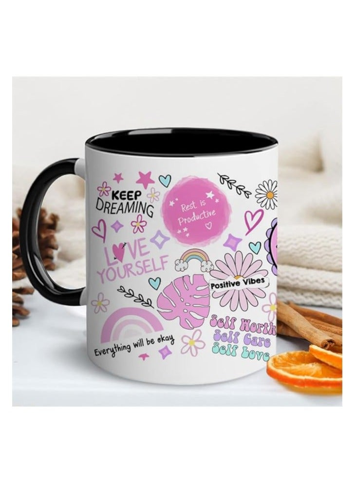 PRINTSHOP4ME Self-Care Coffee Mug For Women - Start Your Day With Inspiration - 11 Oz Motivational Mug With Daily Affirmations - Novelty Gift For Mental Health Awareness (Black Handle) - Image 5