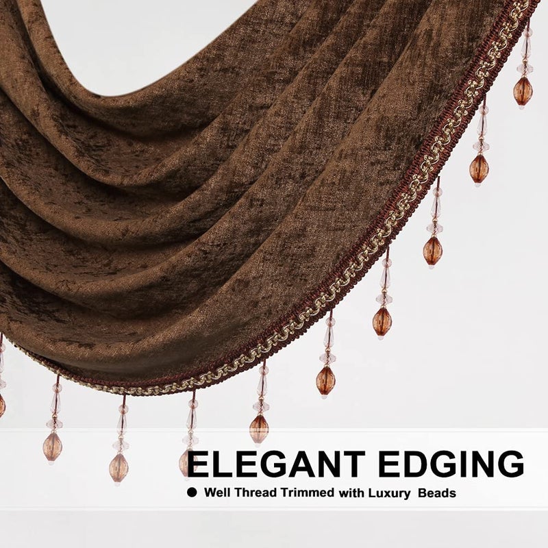 ELKCA Chocolate Single Hollow Swag Valance for Kitchen Chenille Waterfall Curtain Valance for Living Room Rod Pocket 1 Panel - Image 3