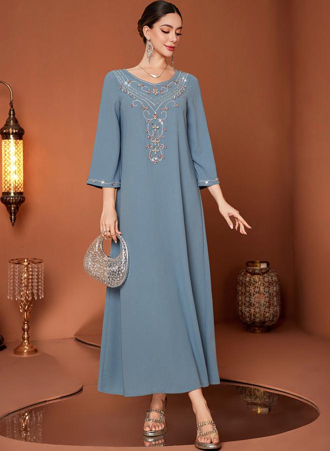 Take Two Embellished Long Sleeve Round Neck A-Line Jalabiya - Image 3