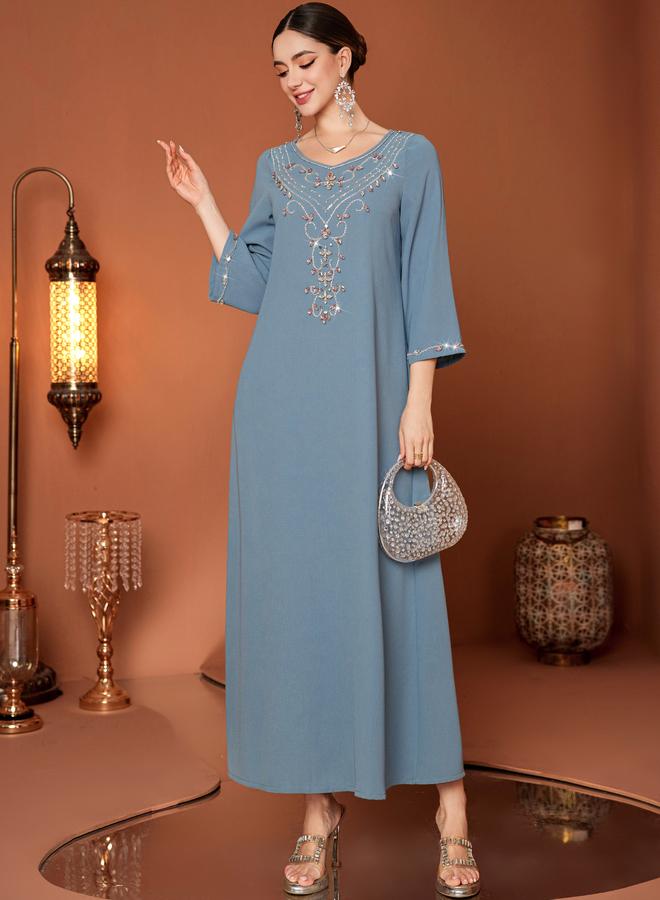 Take Two Embellished Long Sleeve Round Neck A-Line Jalabiya - Image 5