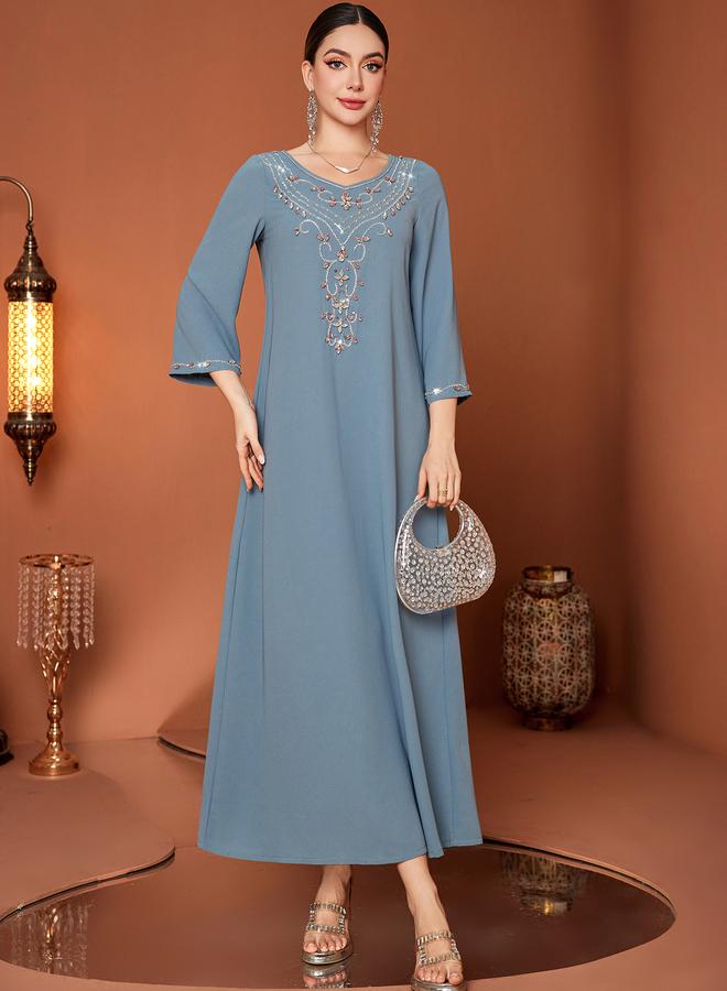 Take Two Embellished Long Sleeve Round Neck A-Line Jalabiya - Image 4