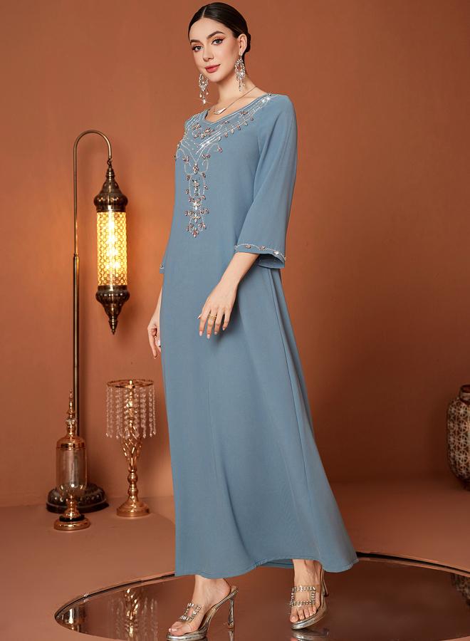 Take Two Embellished Long Sleeve Round Neck A-Line Jalabiya - Image 2