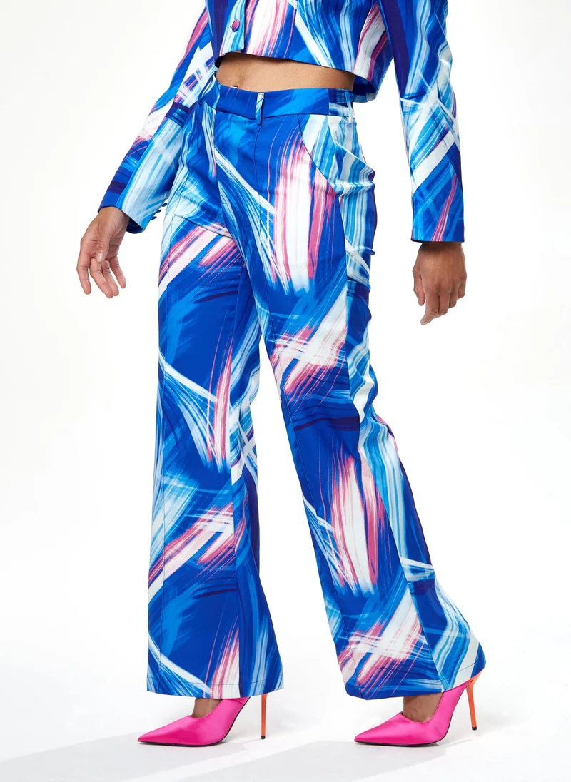 Liquorish Graphic Print Suit Trouser In Blue